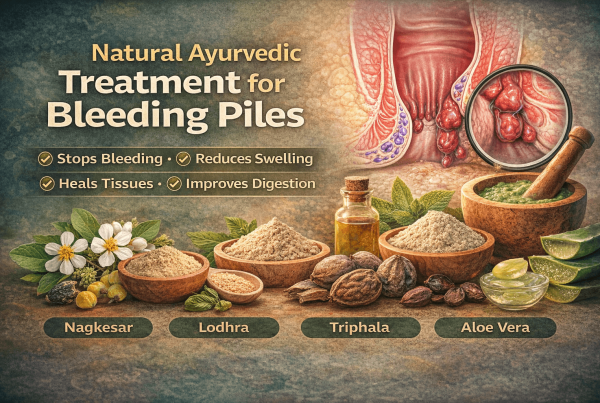 Ayurvedic Treatment for Bleeding Piles showing herbal remedies that reduce bleeding and swelling naturally