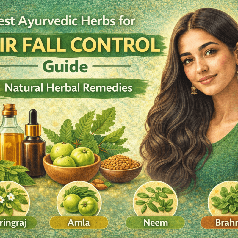 Ayurvedic herbs for hair fall control including bhringraj, amla, neem and brahmi for natural hair growth