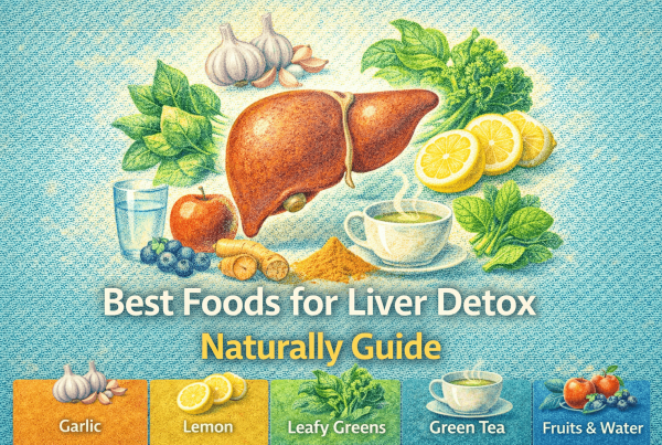 best foods for liver detox naturally including garlic lemon green tea leafy vegetables fruits and water