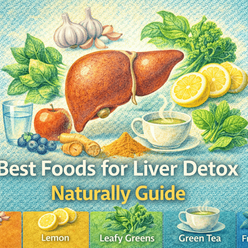 best foods for liver detox naturally including garlic lemon green tea leafy vegetables fruits and water