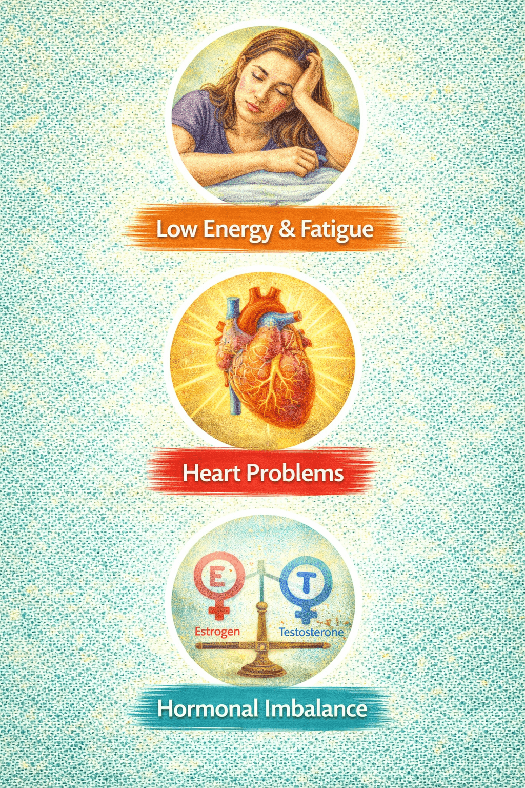 low energy fatigue heart problems and hormonal imbalance health issues infographic