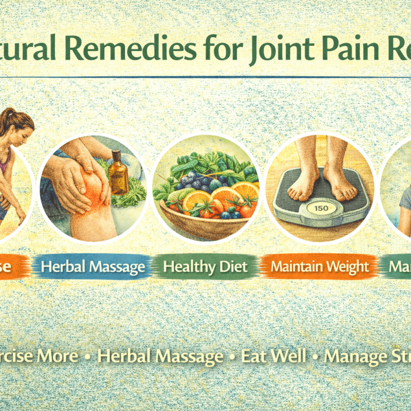 natural remedies for joint pain relief including exercise herbal massage healthy diet weight management and stress control