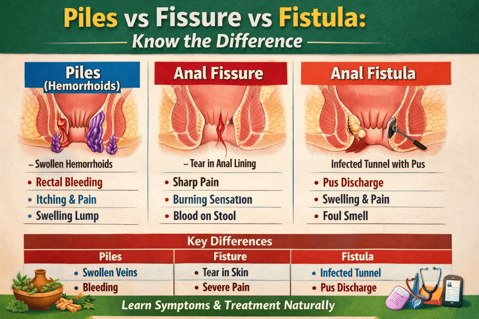 Difference Between Piles, Fissure & Fistula (Complete Guide)