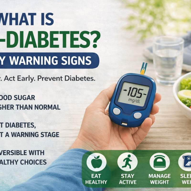 Illustration showing pre diabetes signs early warning including high blood sugar healthy diet exercise and lifestyle prevention tips
