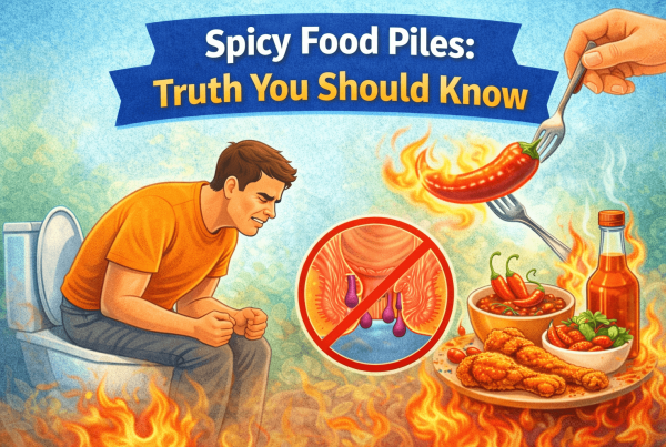 Illustration showing spicy food piles connection with burning sensation irritation and piles discomfort explained visually