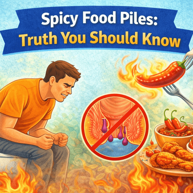 Illustration showing spicy food piles connection with burning sensation irritation and piles discomfort explained visually
