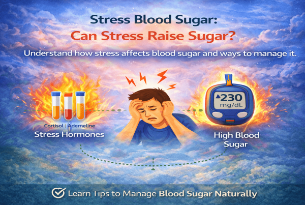 Attractive infographic showing stress blood sugar connection with stress hormones cortisol adrenaline and high blood sugar levels