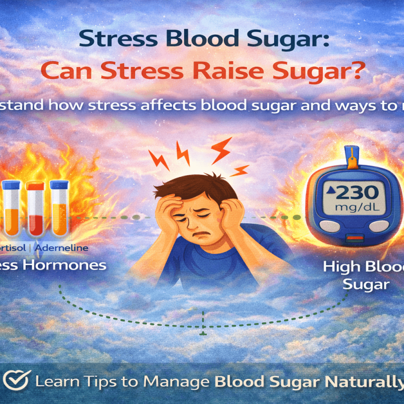 Attractive infographic showing stress blood sugar connection with stress hormones cortisol adrenaline and high blood sugar levels