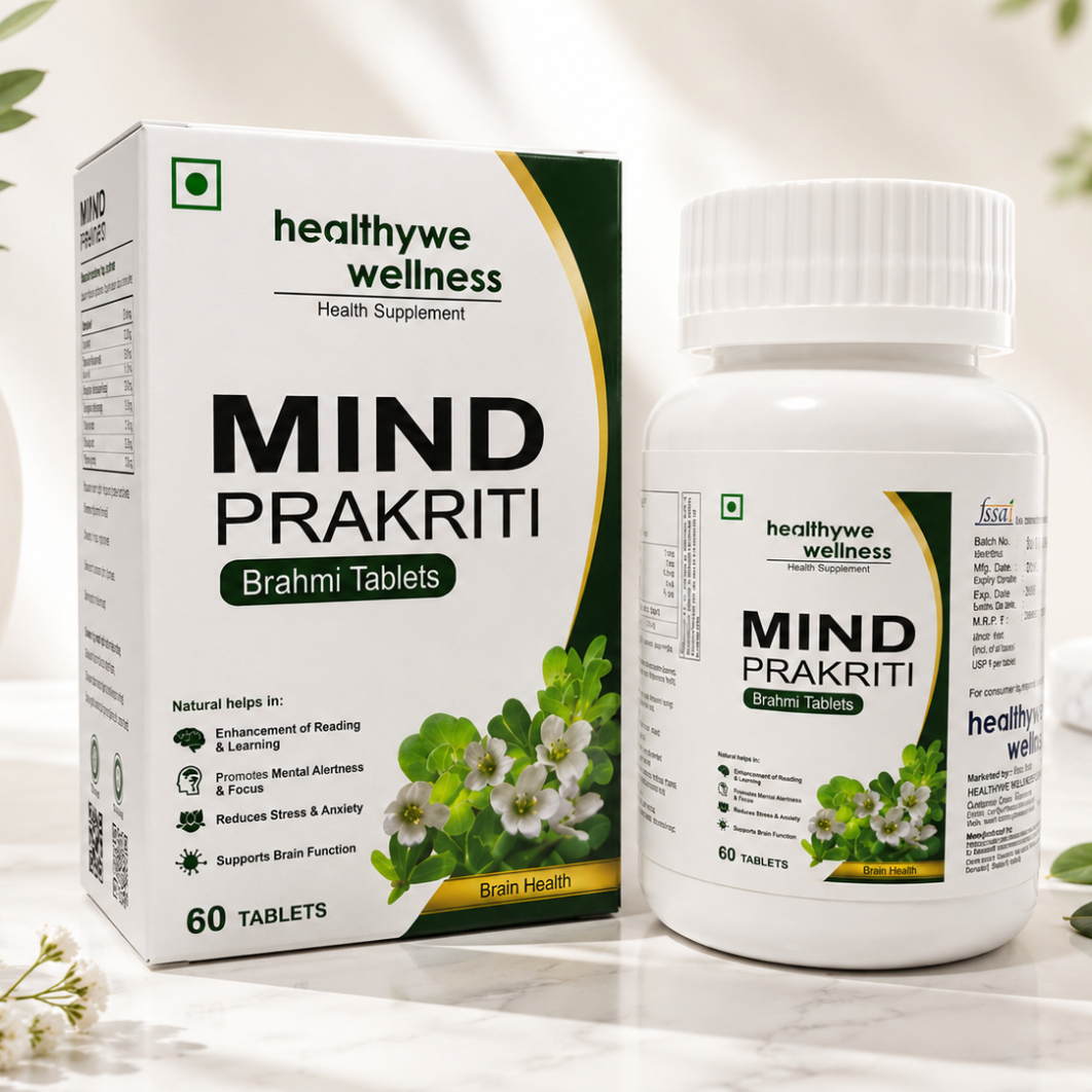 mind-1 Mind Prakriti Ayurvedic Brahmi Tablets for stress relief, mental relaxation, focus, memory, and cognitive wellness