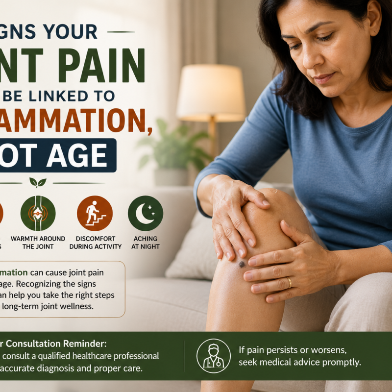 Close-up of a person seated indoors, gently holding and examining their knee with both hands in soft natural light, illustrating mindful self-awareness of possible inflammation-related joint pain rather than age-related discomfort.