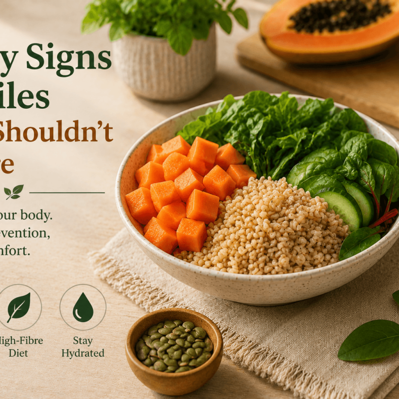 A high fiber diet with fruits, whole grains, and plenty of wter can help support healthy digestion and reduce the risk of piles