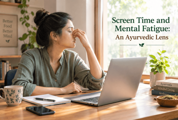 Screen time and mental fatigue shown through a tired person looking away from a laptop