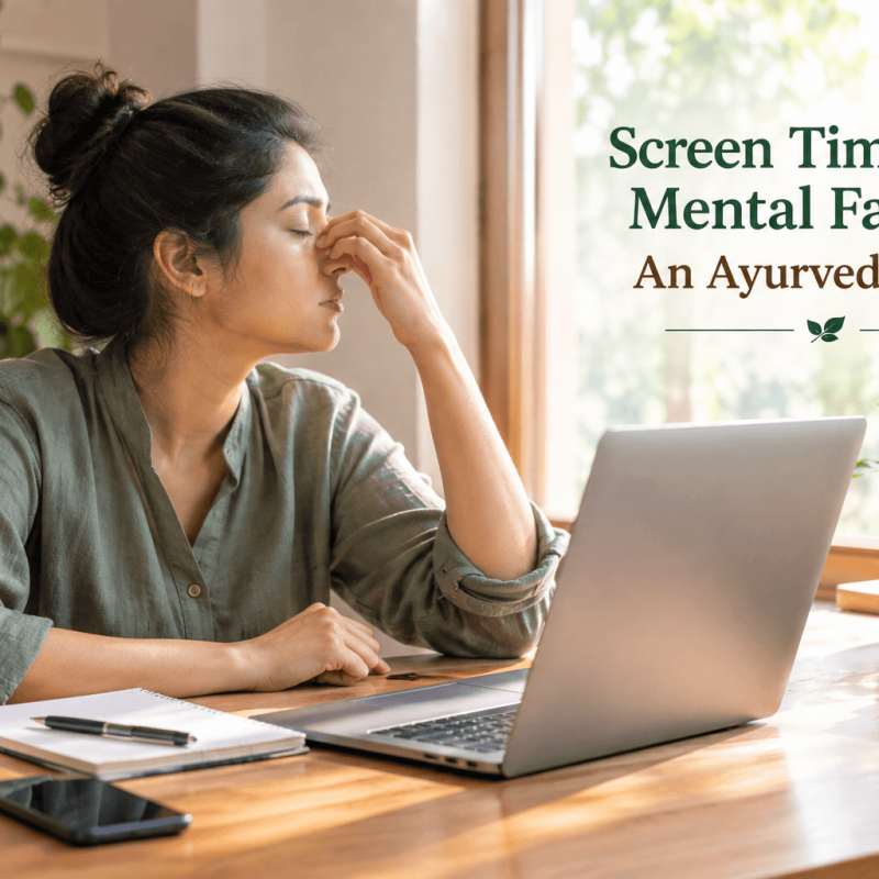 Screen time and mental fatigue shown through a tired person looking away from a laptop