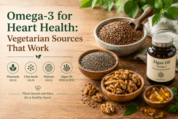 "Vegetarian sources of omega-3 for heart health shown through flaxseeds and walnuts"