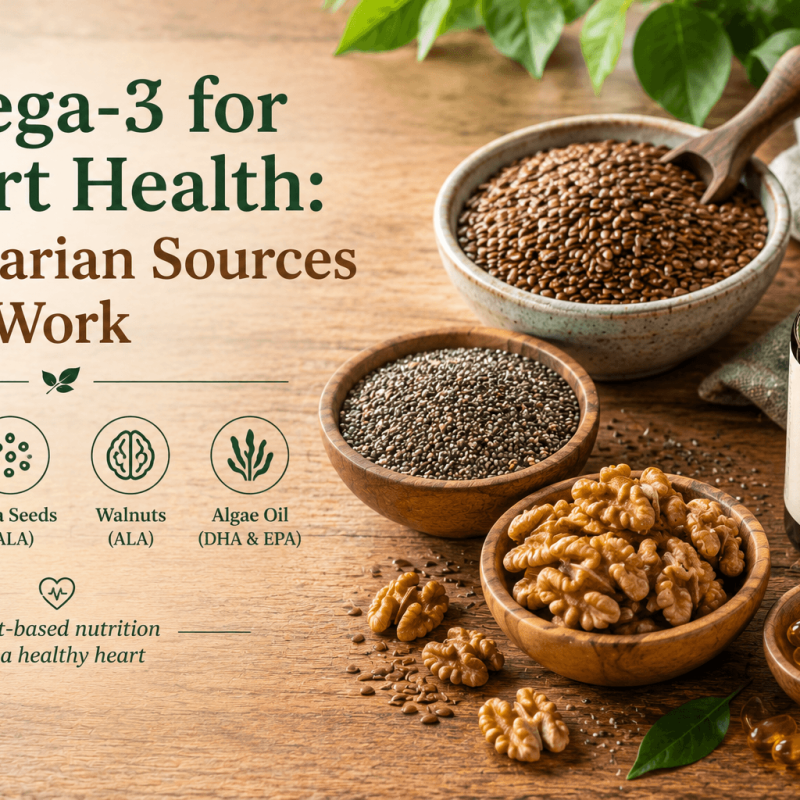 "Vegetarian sources of omega-3 for heart health shown through flaxseeds and walnuts"