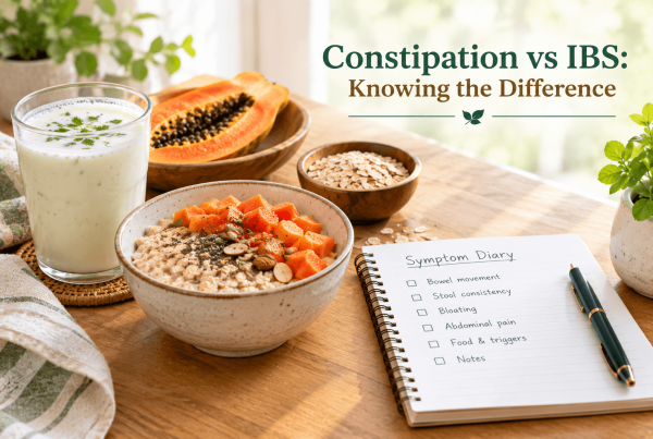 Constipation vs IBS explained with a Bristol stool chart and a symptom diary